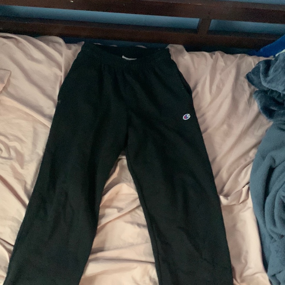 Mens Black Champion Open Hem Sweatpants